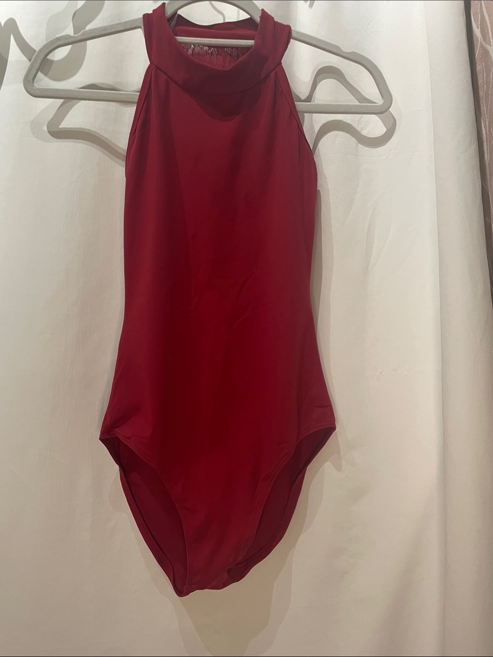 High-Neck Women's Leotard in Deep Wine Red